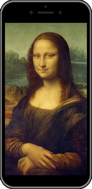 スマートフォンの中で変化するモナリザの絵