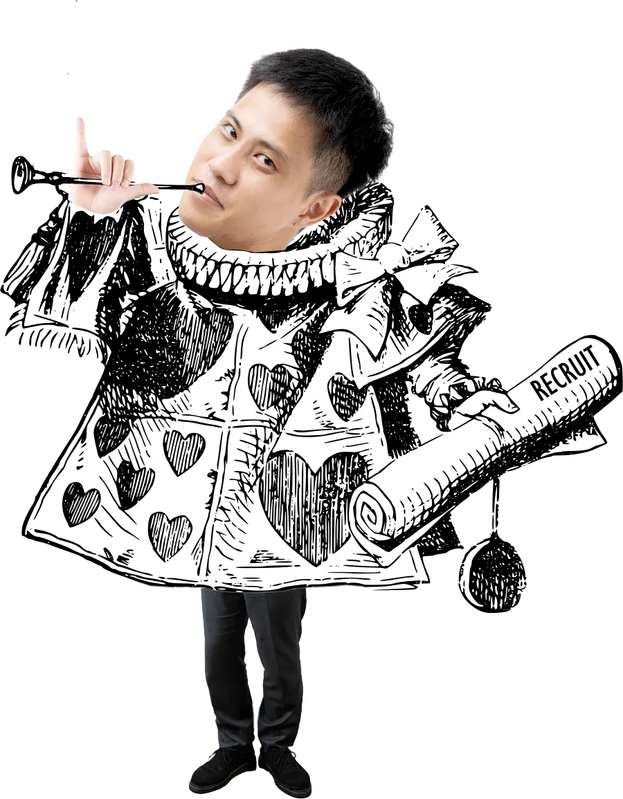 ラッパを吹くアリスの白うさぎ社員